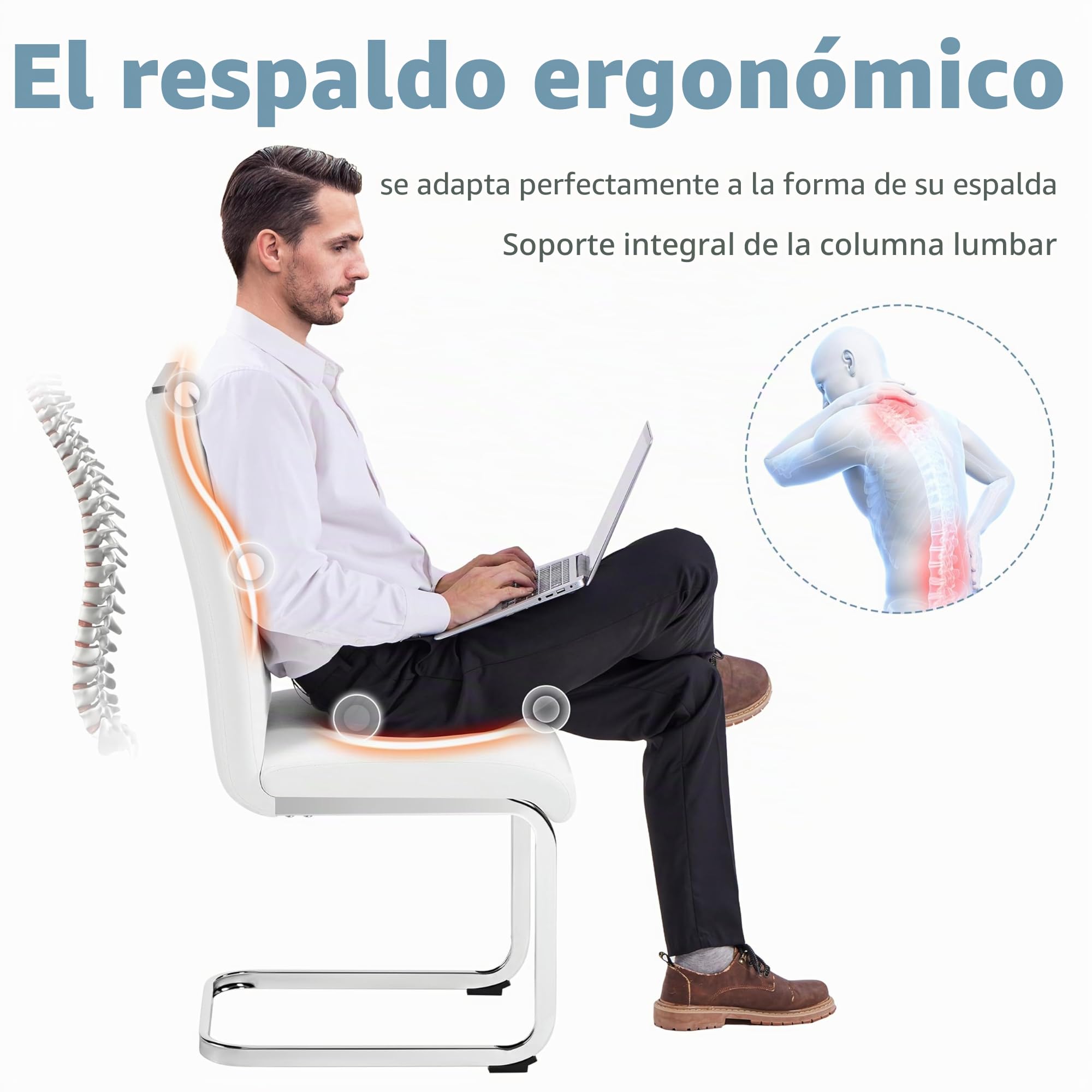 Yaheetech Juego de 4 Sillas de Comedor Cocina Moderna Piel Sintética Blanca | Conjunto de 4 Sillas de Cocina, Sillón Tapizado de Piel Sintética, Pata de Metal, Silla Modernas, Asinto Tapizado