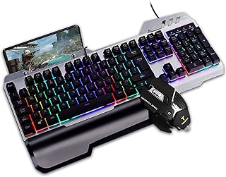 GALENMORO Wired Keyboard and Mouse Set,Led Stylish Keyboard QWERTY (UK-Layout) Ergonomic Mouse Wired Keyboard Aluminum with Hand Rest for PC Laptop Desktop (Black)