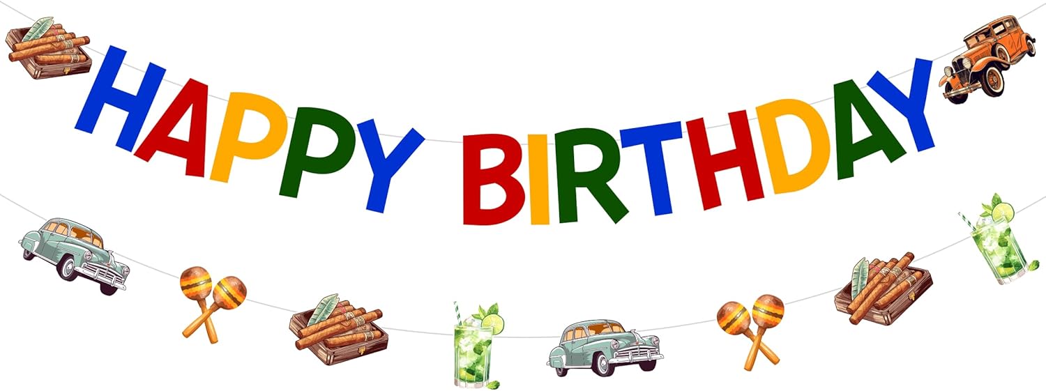 Cuba Birthday Party Decorations Kit, Colorful Happy Birthday Banner with Cuba Themed Banner, Havana Nights Party Decor for Photo Booth Background Table Wall Decor Cuban Fiesta Supplies