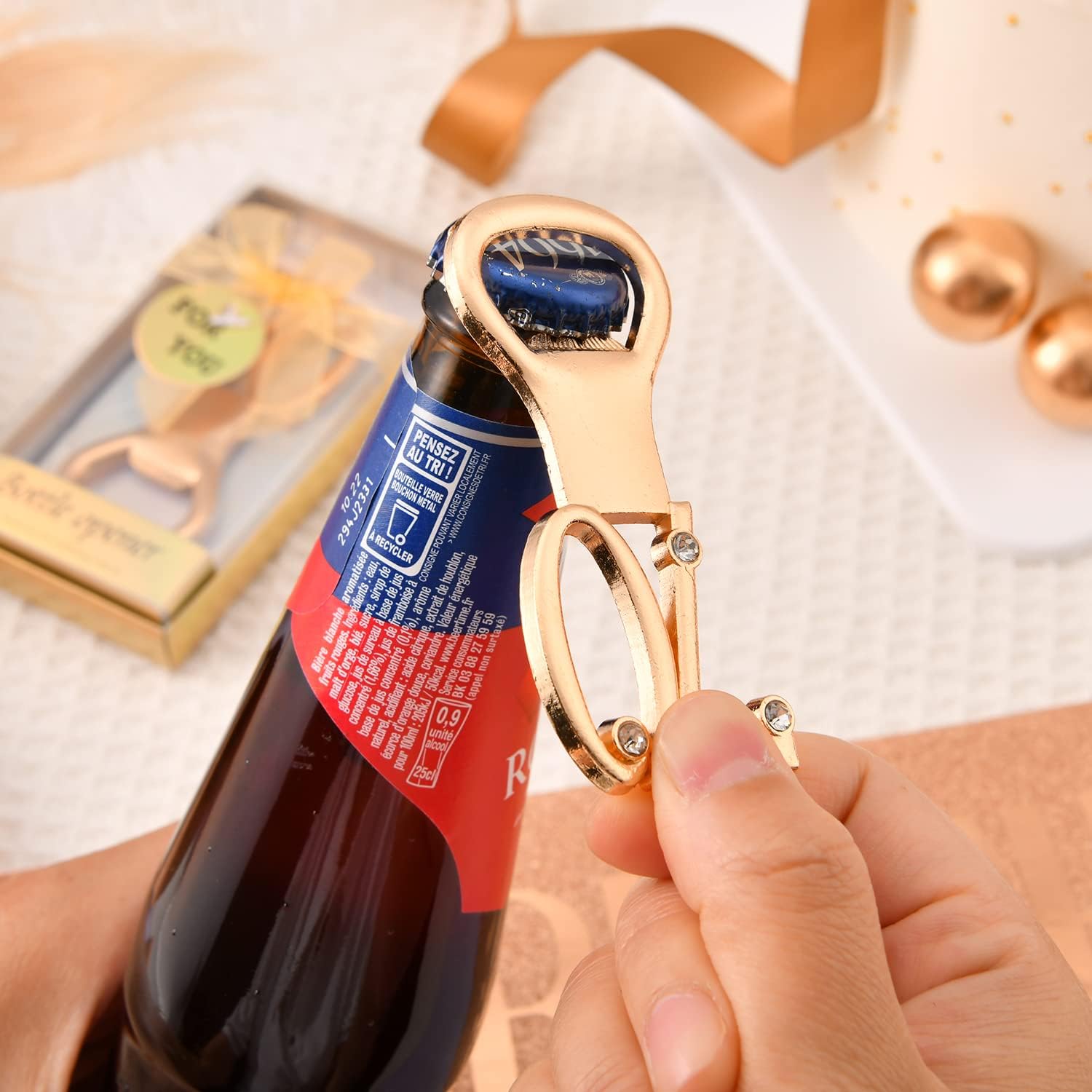 50 Pcs Golden 70th Birthday Party Favors with Rhinestones, Perfect for Guests, Personalized 70 Beer Bottle Openers, Bulk Keepsakes (70)