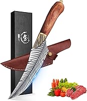 Vista 8 de Cuchillo vikingo de pluma ROCOCO, cuchillo japonés para deshuesar con funda, colección para camping al aire libre, barbacoa, cumpleaños, idea