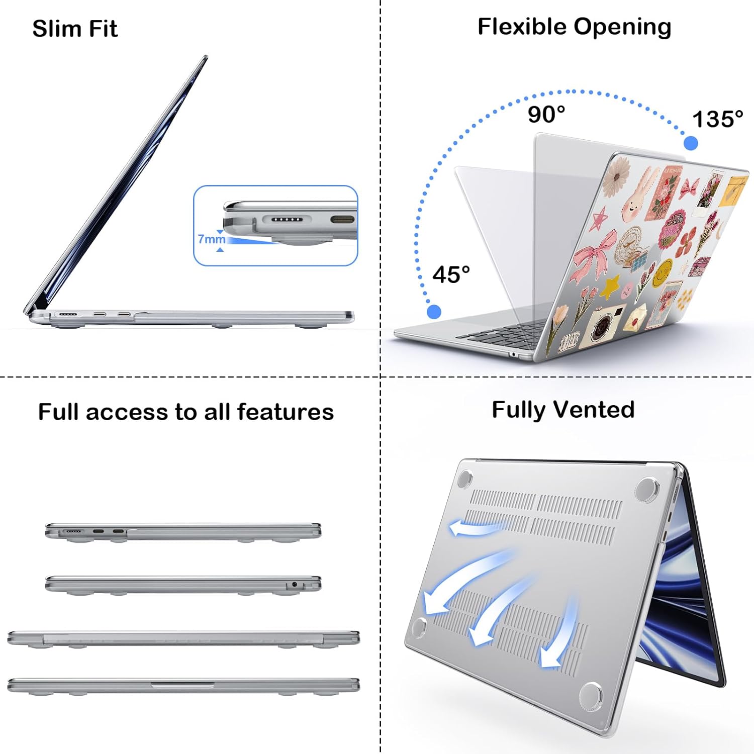 Idocolors Case Compatible with MacBook Air 13 inch 2022 2021 2020 2019 2018 M1 A2337 A2179 A1932, Crystal Hard Shell Protective Cover for MacBook Air 13.3 inch Case (Stickers)