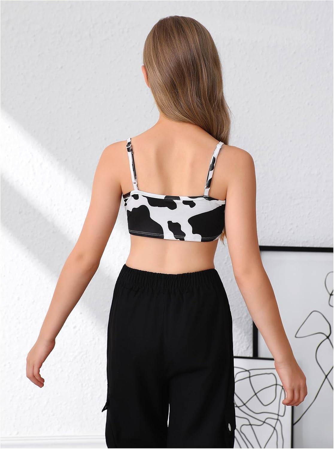 SOLY HUX Girl's Spaghetti Strap Cow Print Asymmetrical Hem Bandana Cami Crop Top