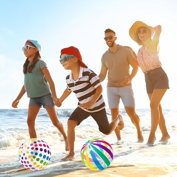Lot de 2 ballons gonflables multicolores de 40 cm - Jouet aquatique gonflable pour enfants et bébés - Enfants amusants pour piscine, plage et extérieur - Doux - 4