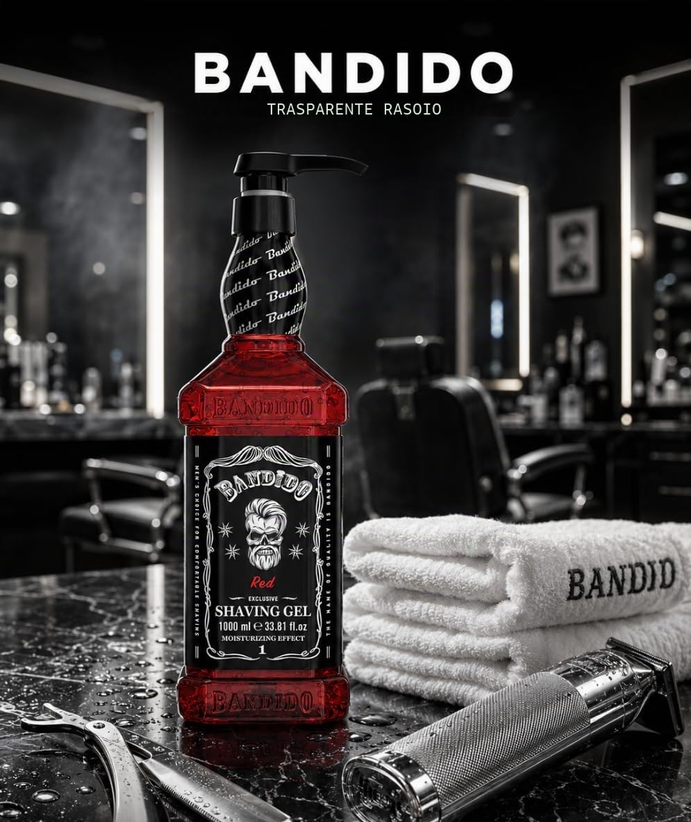 Bandido Shaving Gel Men Red & Blue 1000 ml Gel da barba trasparente da uomo, rasatura precisa dei contorni della barba con ogni rasoio da uomo (Red 1000 ml)