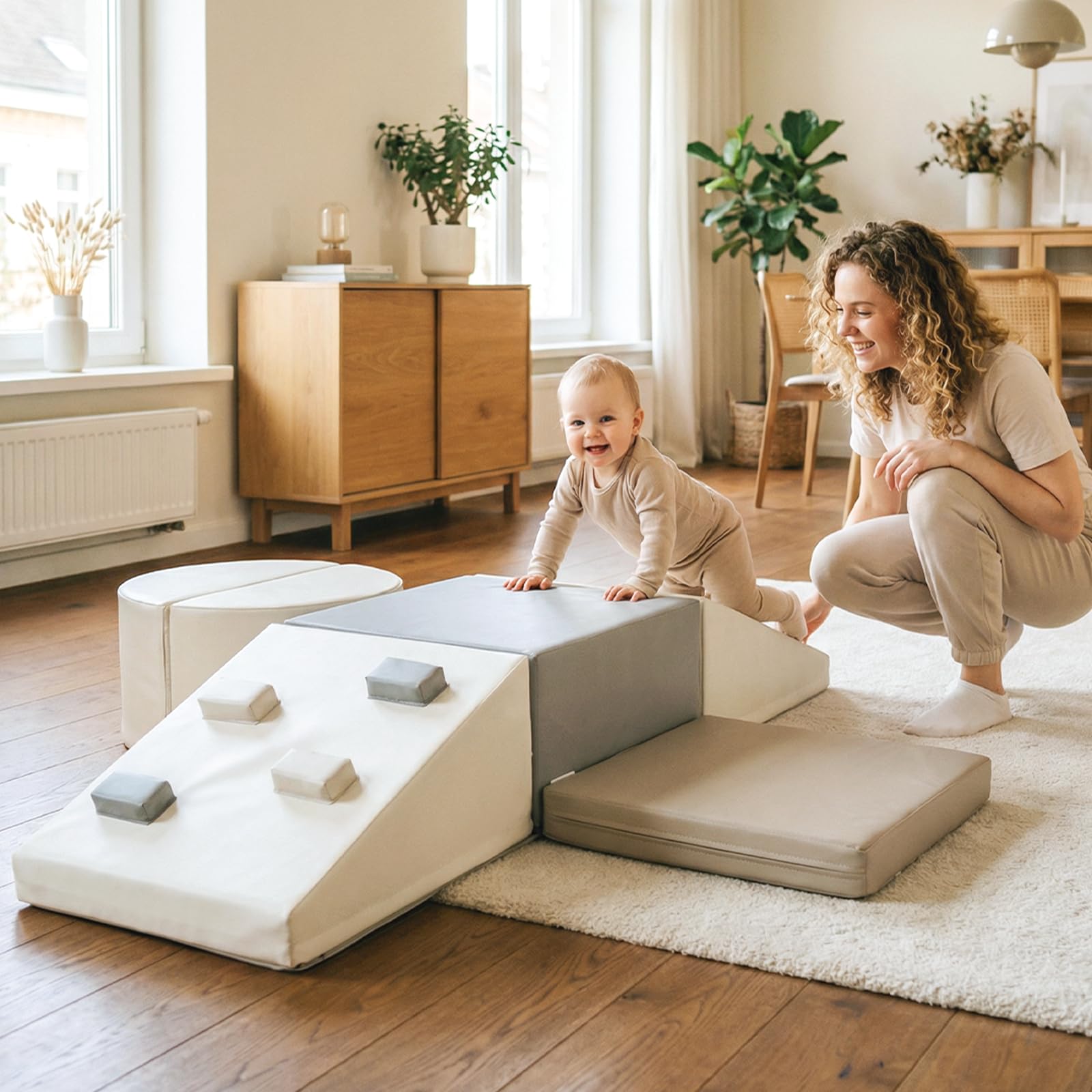 OLAKIDS Kletterspielzeug für Kleinkinder 6 Stück Schaumstoffblöcke Baby Soft Set mit Kunstleder Gleitaktivitätsstruktur Fitnessstudio Spielplatz (Grau)