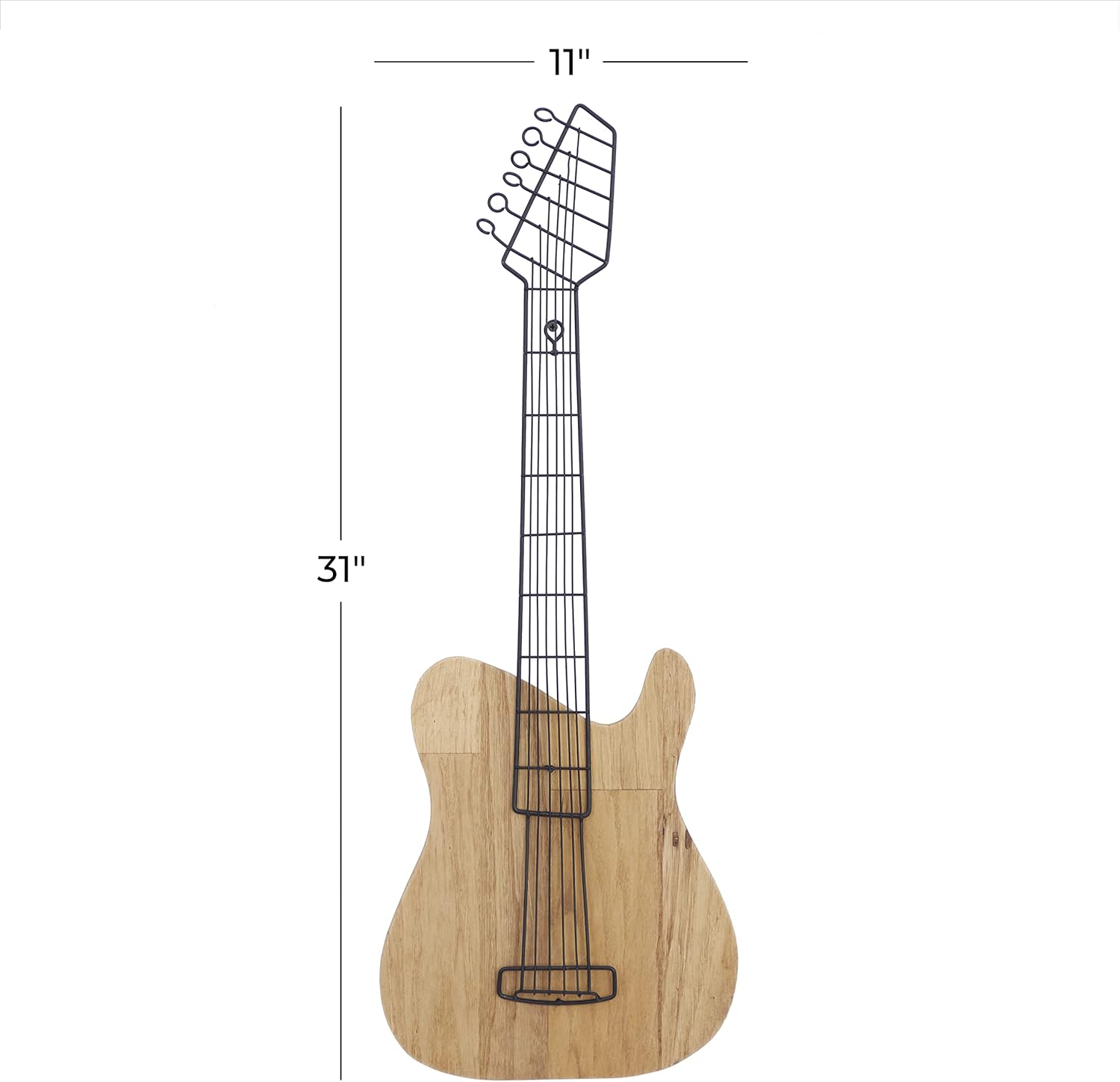 Deco 79 Wooden Guitar Home Wall Decor Wall Sculpture, Wall Art 2" x 11" x 31", Brown