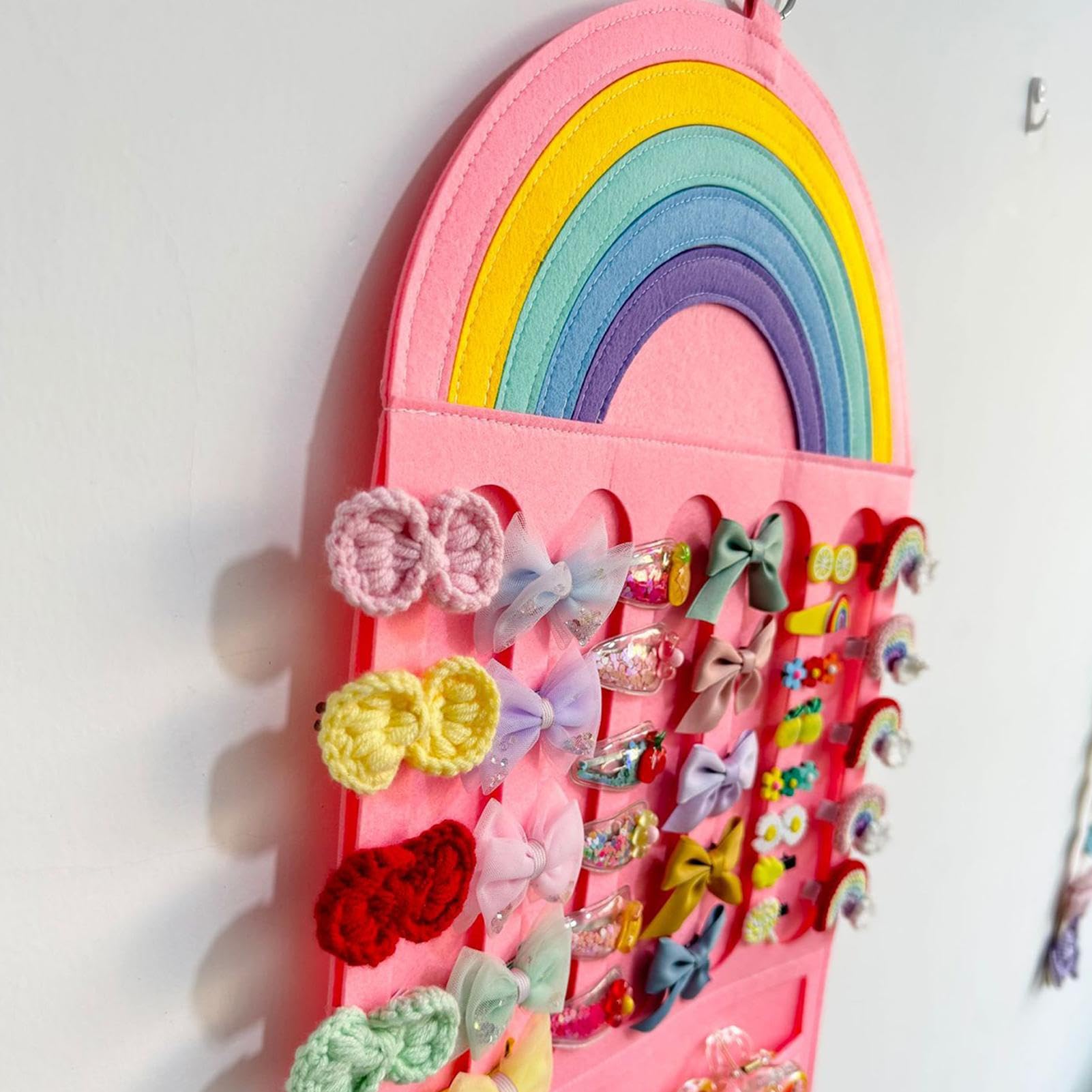 Organizer per fiocchi per capelli, borse da parete con tasca in rete, supporto per fiocchi per ragazze, decorazione per la stanza per figlie, bambini, fasce per capelli, gioielli, scrunchies, occhiali