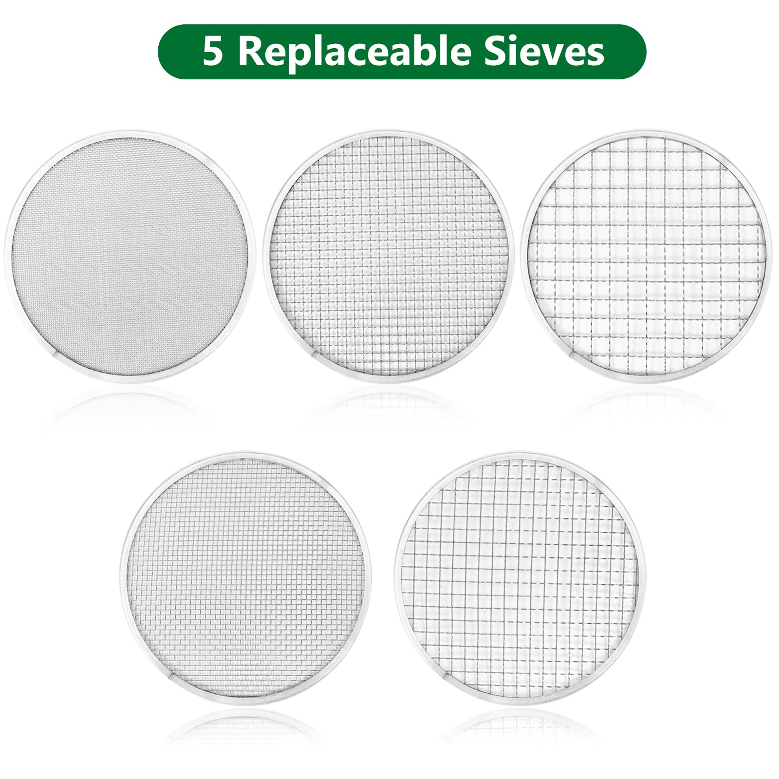 Kinberry 5-in-1 Gartensieb Edelstahl - Kompostsieb Mit 5 Siebeinsätzen 1-12mm