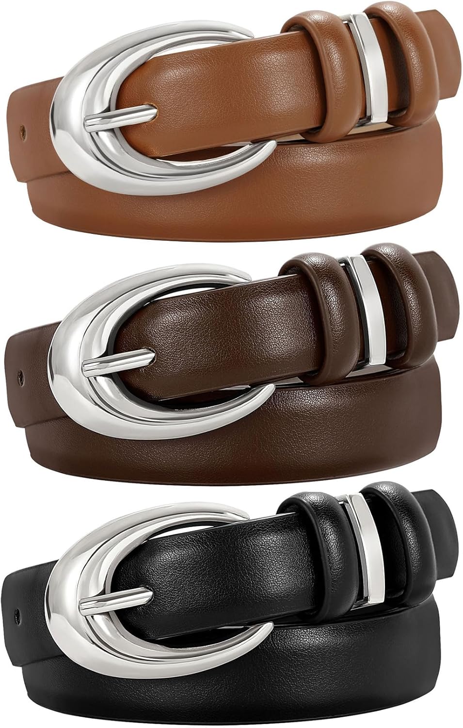 VONMELLI レディース レザーベルト ジーンズ パンツ ファッション ゴールド バックル レディース ドレスベルト 3個パック 3パック  レディース レザーベルト ジーンズ パンツ ドレス レディース ウエストベルト ファッションゴールドバックル付き VONMELLI レディース ... TRIWORKS 3パック レディース レザーベルト ジーンズパンツ用 ファッション レディース フェイクレザーベルト ゴールドバッ