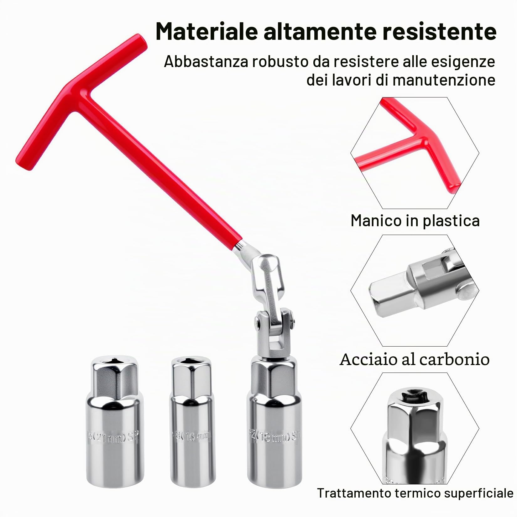 Set Chiavi Candela 16mm 18mm 21mm con Impugnatura a T per Auto e Moto