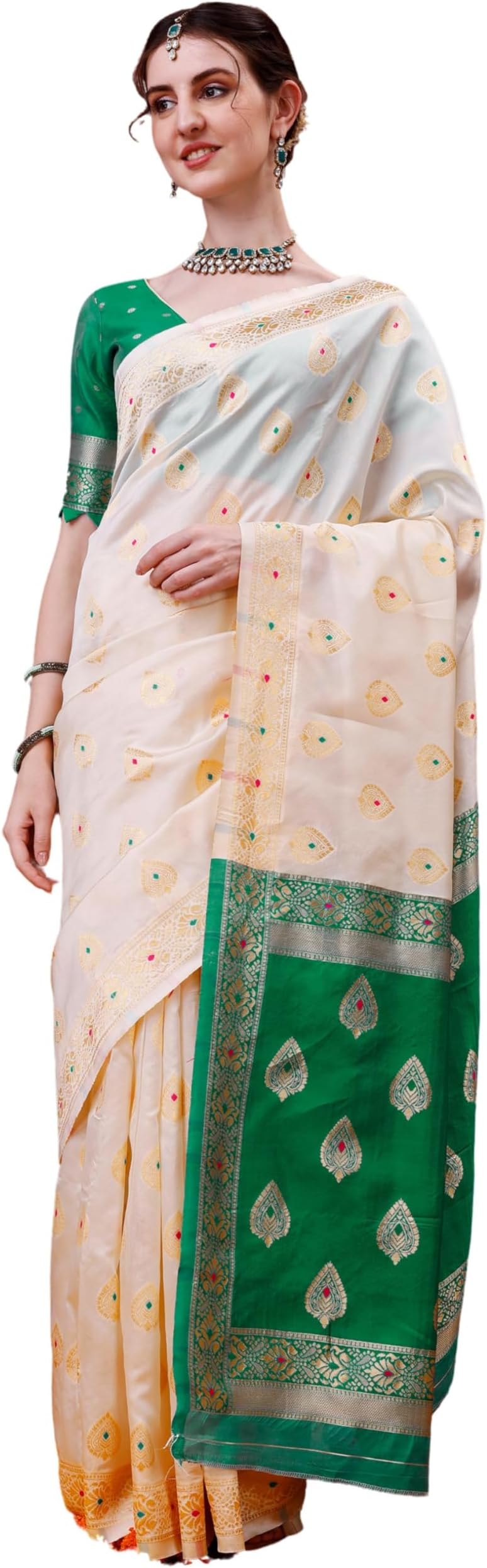 EthnicJunction Women's Silk Blend Woven Banarasi Saree With Blouse Piece