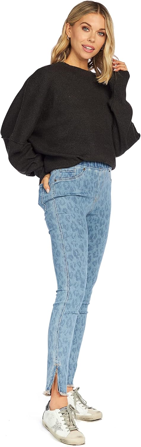 Mud Pie Women's Mud Pie Jetta Zipper Womens Jeans, Large, Blue Leopard