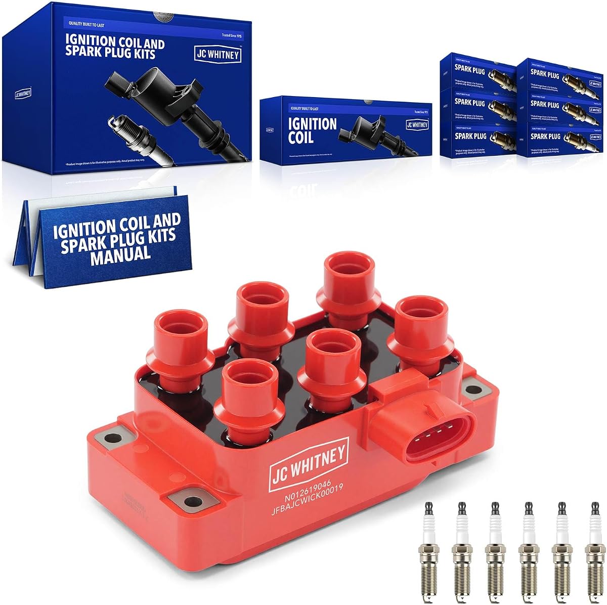 JC Whitney 1pc Ignition Coil & 6pcs Iridium Spark Plugs Kit | Compatible with Ford Explorer, Mustang, Ranger, Explorer Sport Trac, Mazda B4000-4.0L Cyl.6