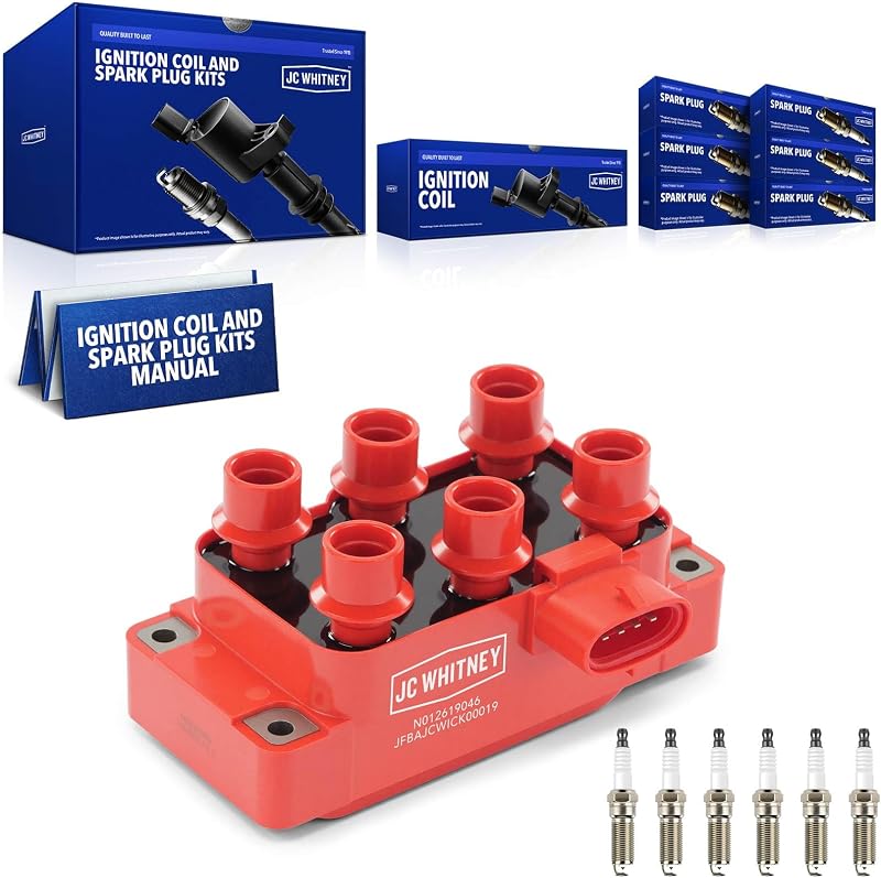 JC Whitney 1pc Ignition Coil & 6pcs Iridium Spark Plugs Kit | Compatible with Ford Explorer, Mustang, Ranger, Explorer Sport Trac, Mazda B4000-4.0L Cyl.6