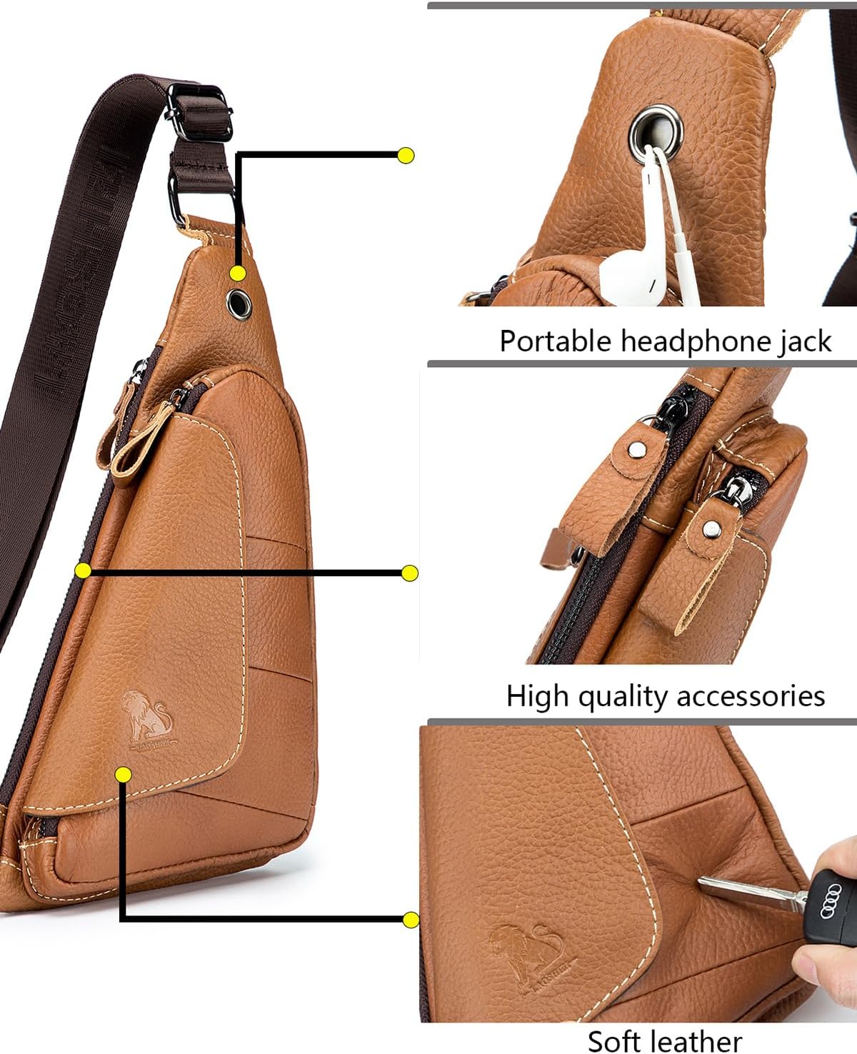 pundarika Genuine Leather sling bag for men women casual crossbody backpack small shoulder bag chest bag - Image 6