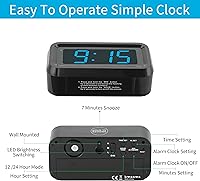Vista 6 de KWANWA Reloj Despertador, Reloj Digital, Pantalla Constantemente de Dígitos LED Azules de 1.2'', Funciona con Baterías, Repetición, Reloj de Pared