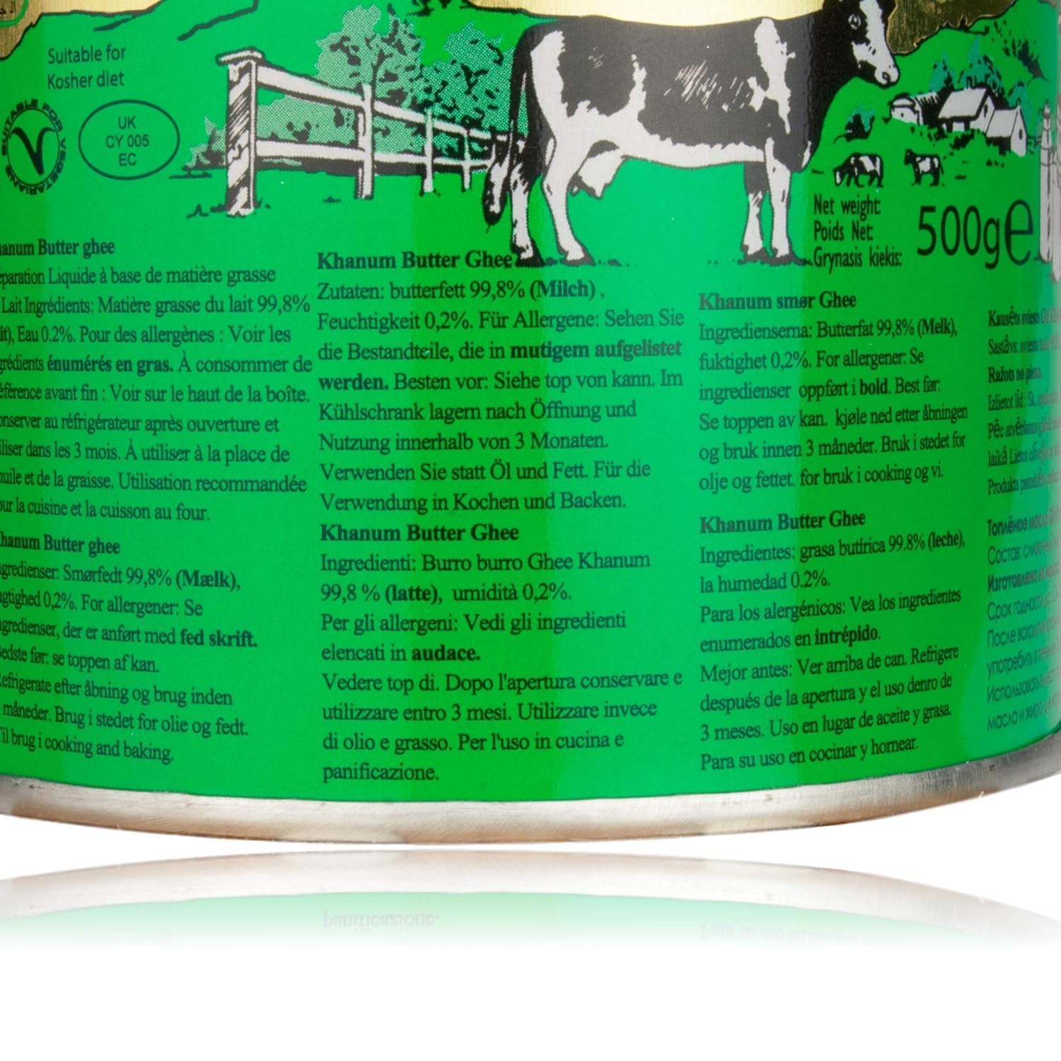 Khanum Czyste Masło Ghee 500g – Wysokiej jakości masło do smażenia, gotowania i pieczenia | Idealne do smażenia, wysoki punkt palenia, bez dodatków z naklejką Kajal