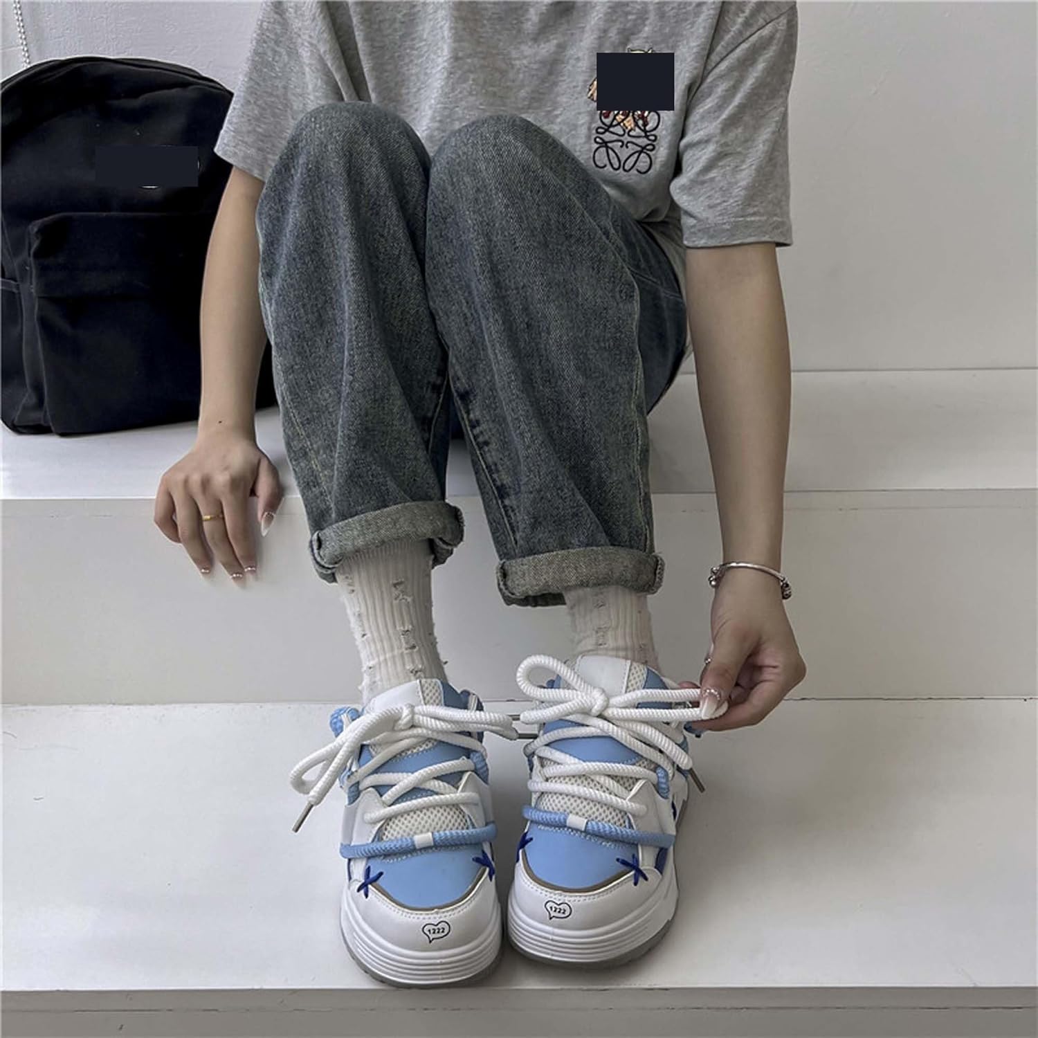 Women's Trendy Outdoor Fashion Sneakers Shoes Lace-up Flat Platform Skateboard Shoes Comfortable Round Toe Casual Shoes