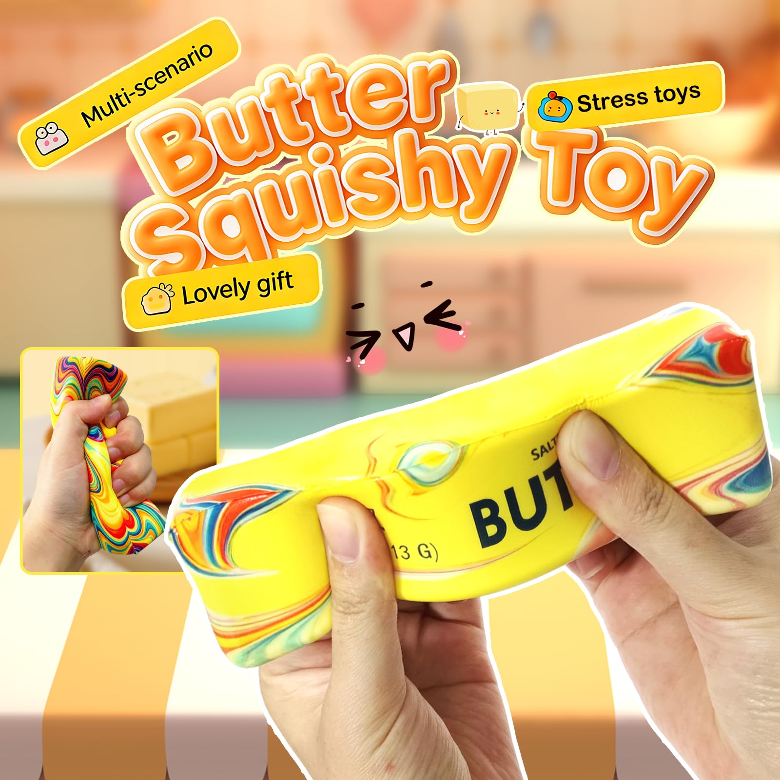 KutaKuta 4 PCS Glitter Squishy Bao Dumpling + Rainbow Butter Squishy, Decompression Sensory Toys with Steamer Box - Image 3