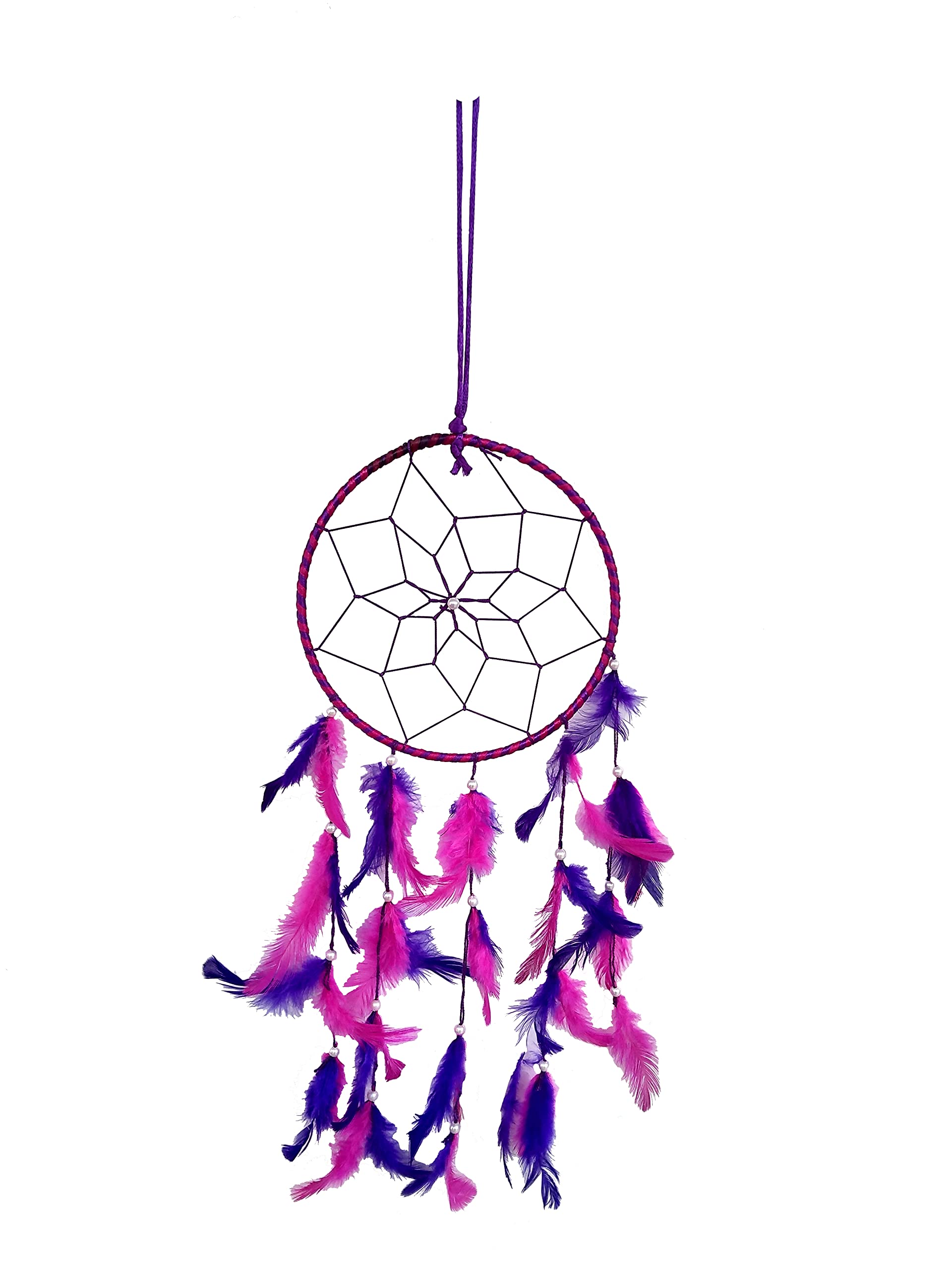 FIKIMOS Dream Catchers Wall Decor, Handmade Feather Bedroom Home Car Decor Nursery Room Hanging Decoration (Blue&Pink Ring)