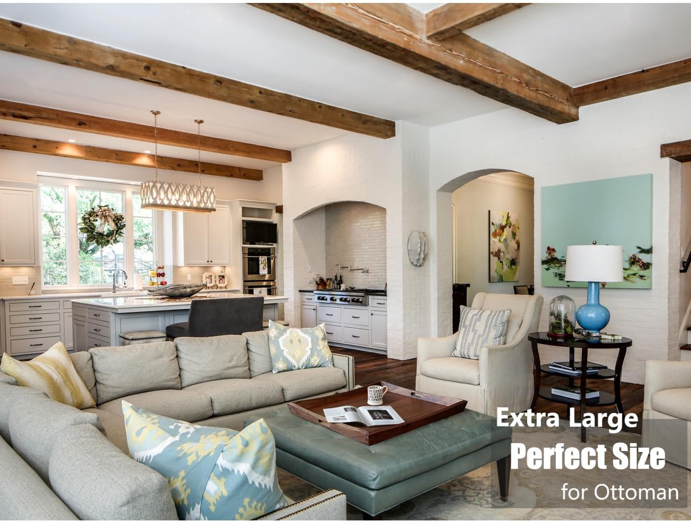 26 x 26 Inches Large Square Curved Black Walnut Wood Ottoman Tray with Handles, Serve Tea, Coffee Classic Wooden Decorative Serving Tray