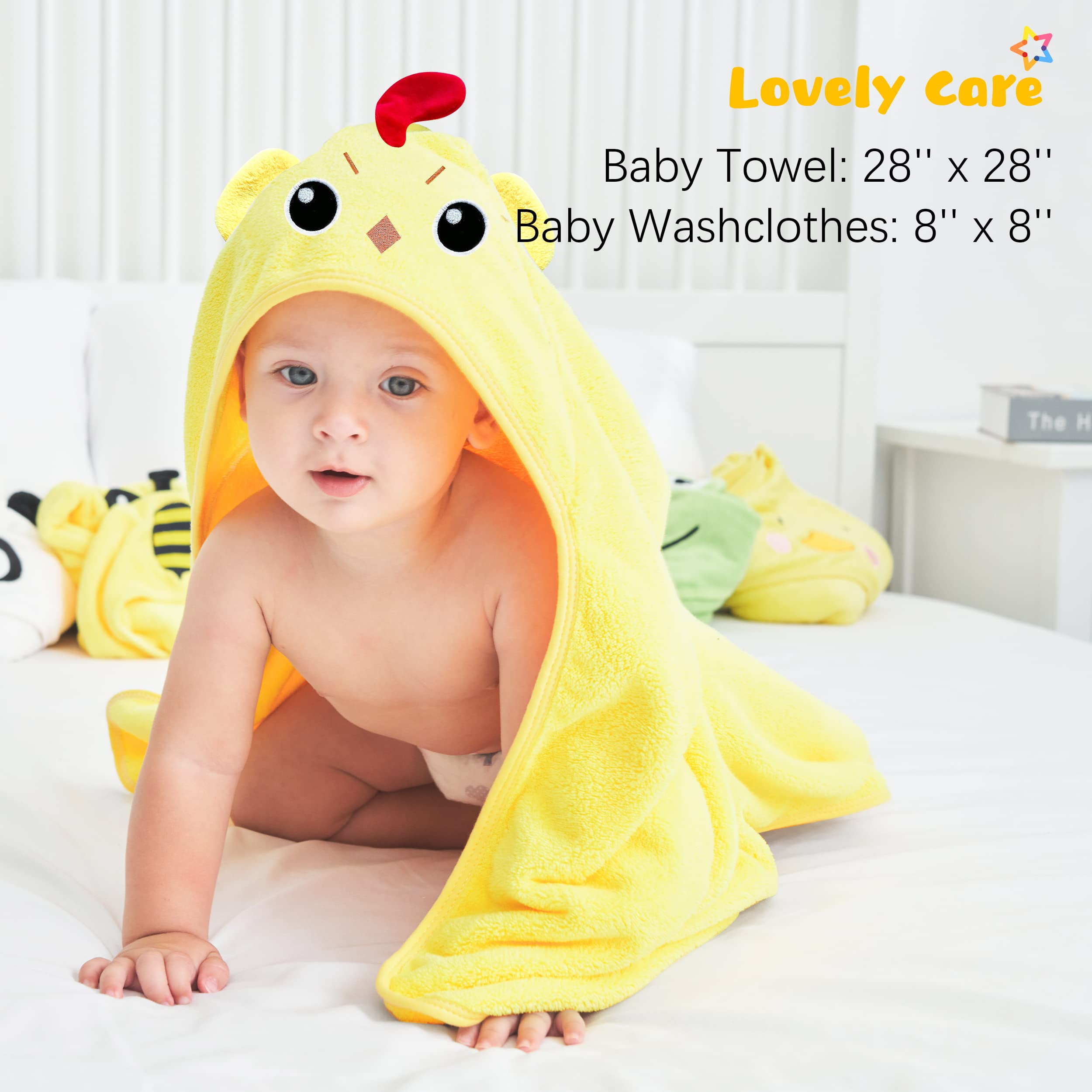 Lovely Care Paquete de 3 toallas de baño con capucha para bebé con 24 unidades para recién nacidos, bebés y niños, niños y niñas, artículo esencial de búsqueda de registro de bebés, pollo, oso, águila