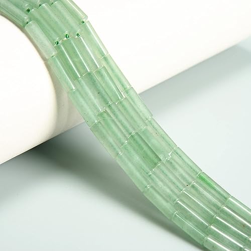 JM Design Granos de tubo cilíndrico liso de aventurina verde natural tamaño 0.157x0.512 in 15.5" filamento para la fabricación de joyas