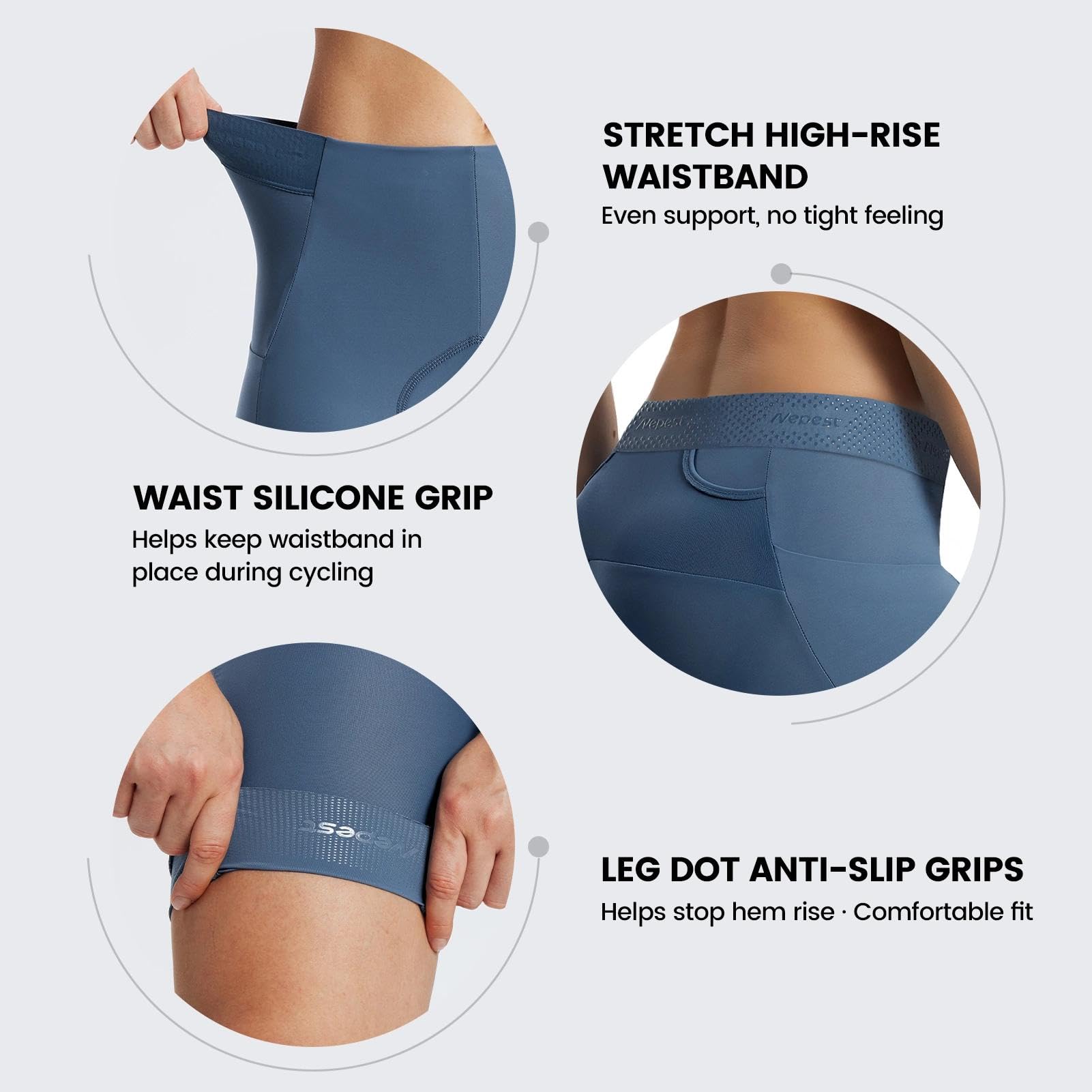 Nepest Pantalones cortos de ciclismo 4D para mujer, con acolchado y bolsillos, UPF 50+, reflectantes, transpirables