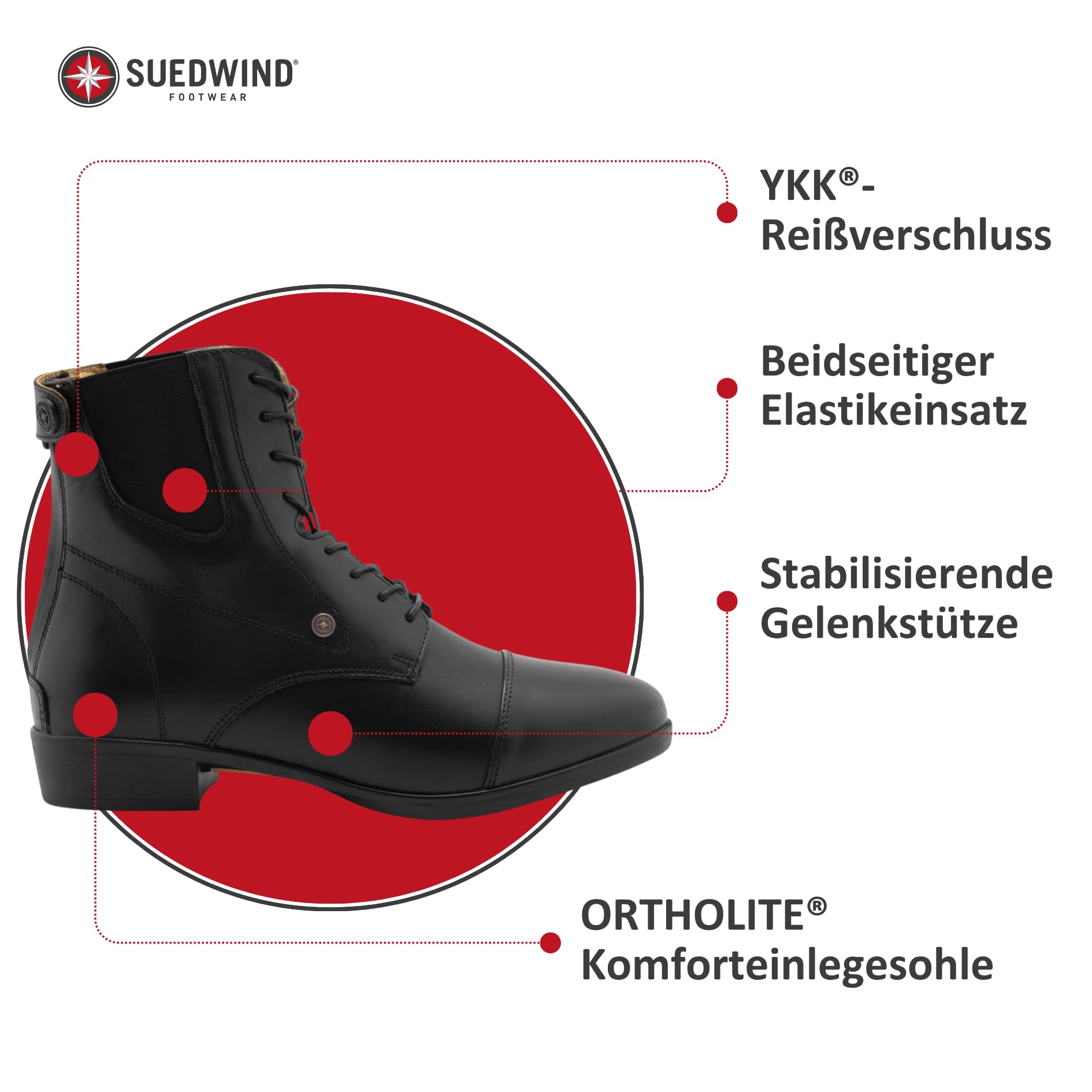 SUEDWIND FOOTWEAR Advanced II BZ Lace Reit-Stiefelette – Rindsleder Schlüpf-Schuh mit Schnürung, Reißverschluss hinten, OrthoLite-Sohle & Gummisohle – Boots – Schwarz – Gr. 35-46