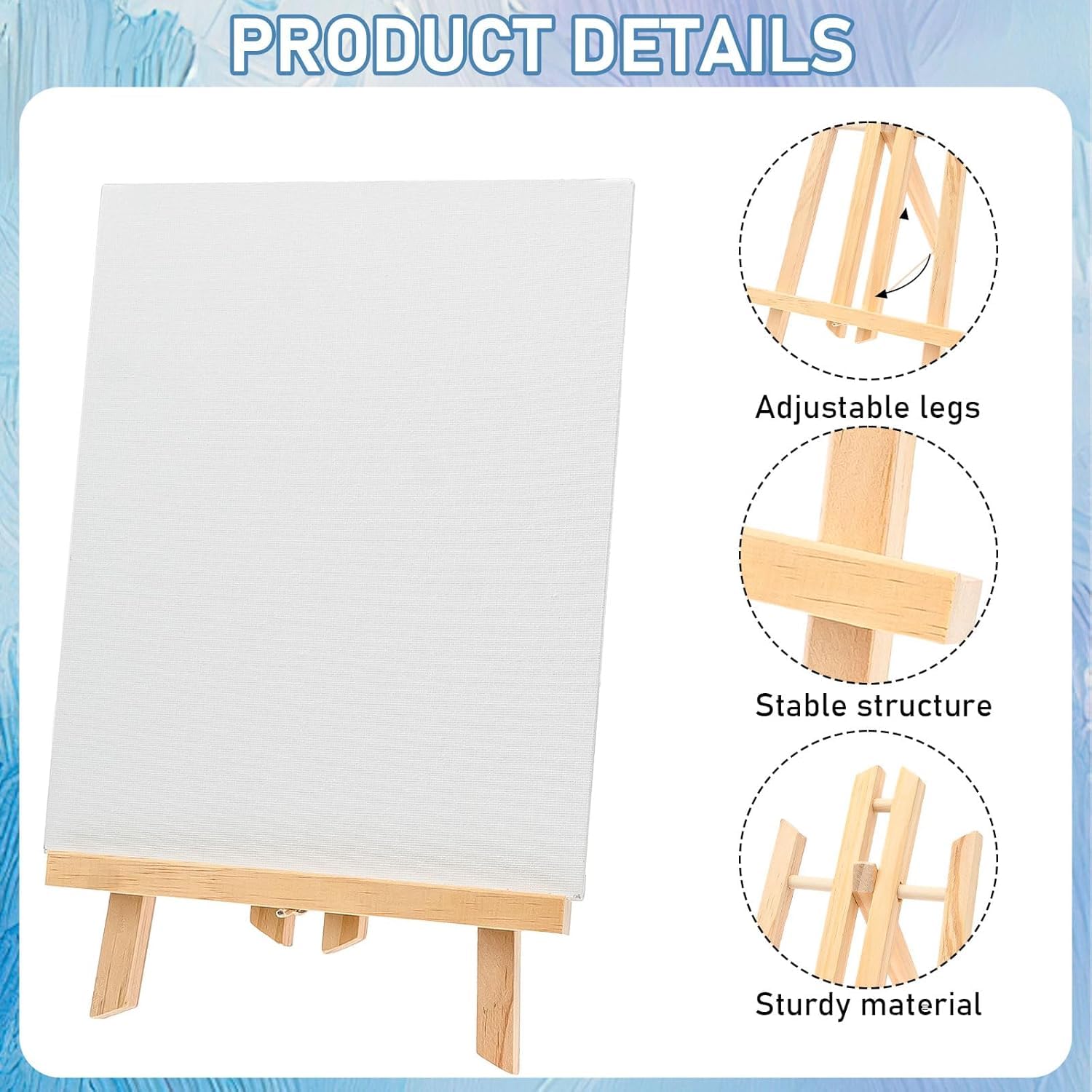 Lot de 138 kits de peinture professionnels – 6 chevalets en bois, 6 toiles de 20,3 x 25,4 cm, 6 palette, 120 pinceaux, kit de fournitures de peinture pour adultes, salle de classe, fête d'anniversaire