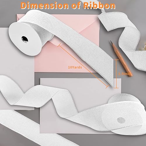 Miniatura 5 de Cinta de arpillera con alambre de 2.5 pulgadas para lazos, 10 yardas, color blanco, no se desprende ni se deshilacha para hacer coronas, envolver