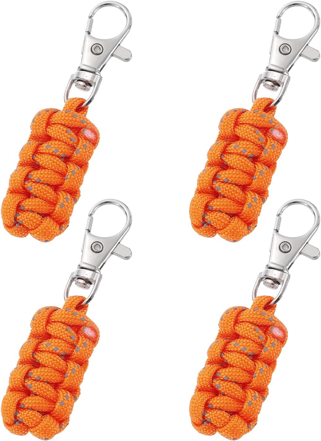 YELARXI Paracord Zipper Pulls, Reflective Polyester Zipper Pulls Woven Rope, 80 mm Length Fit for Backpacks Clothing Luggage Accessories - Cylinder (4 Pack, Orange)