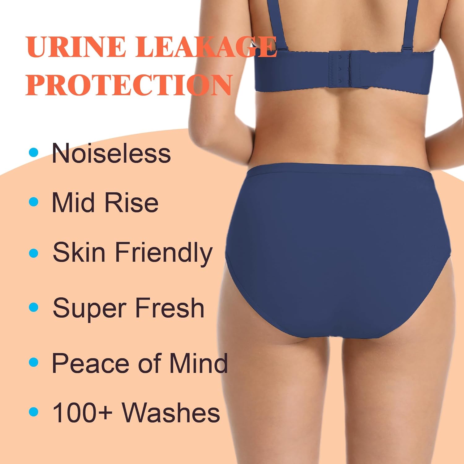 Absorbent Incontinence Underwear for Women Washable Urinary Leak Proof Brief Cotton 56 ML for Maternity Postpartum (Dark Blue L) - Image 4