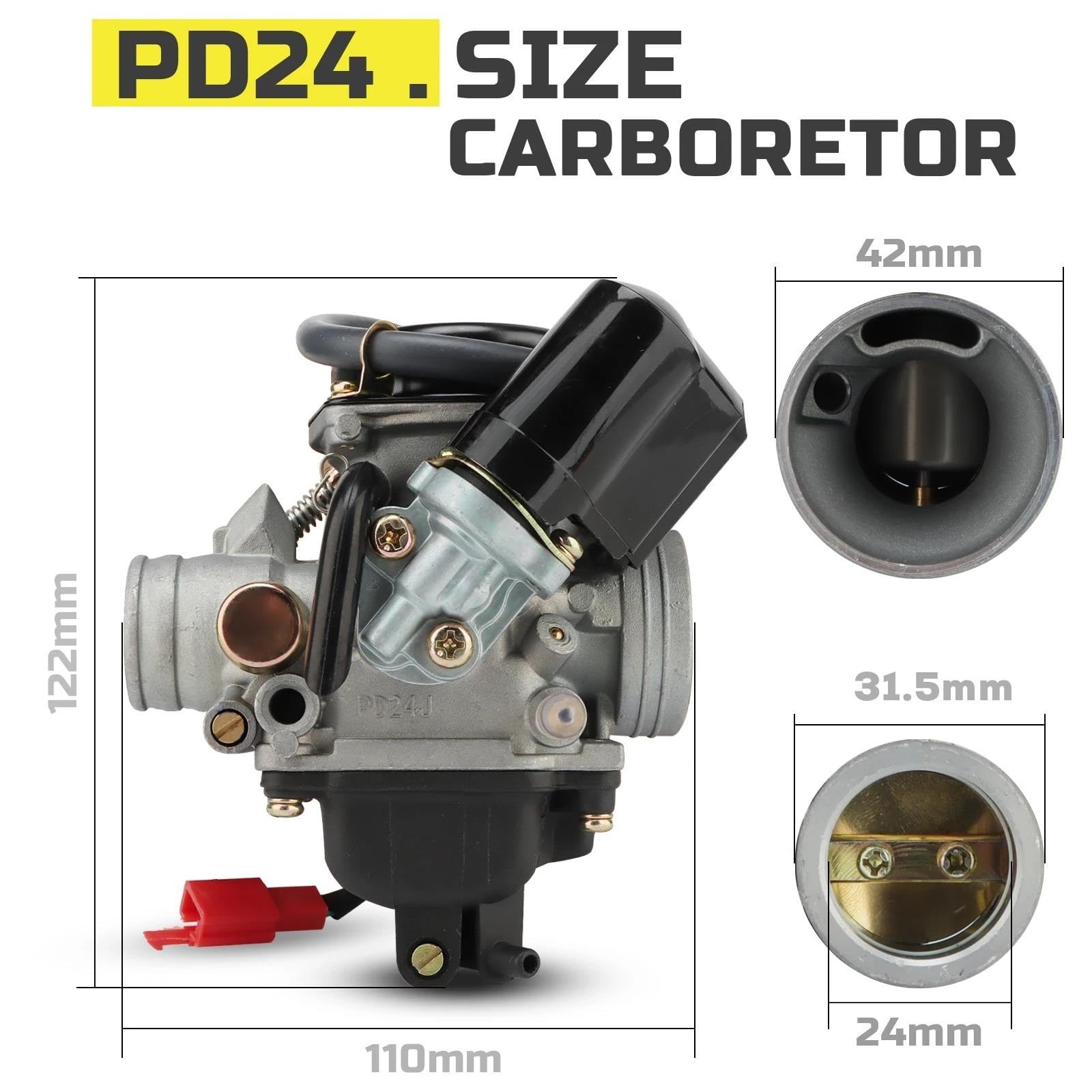 Carburador Motocicleta Power Jet Carburador PD para GY6 Motocicleta Motor 125cc 150cc con Válvula Drenaje Metal Carburador Potente 24mm