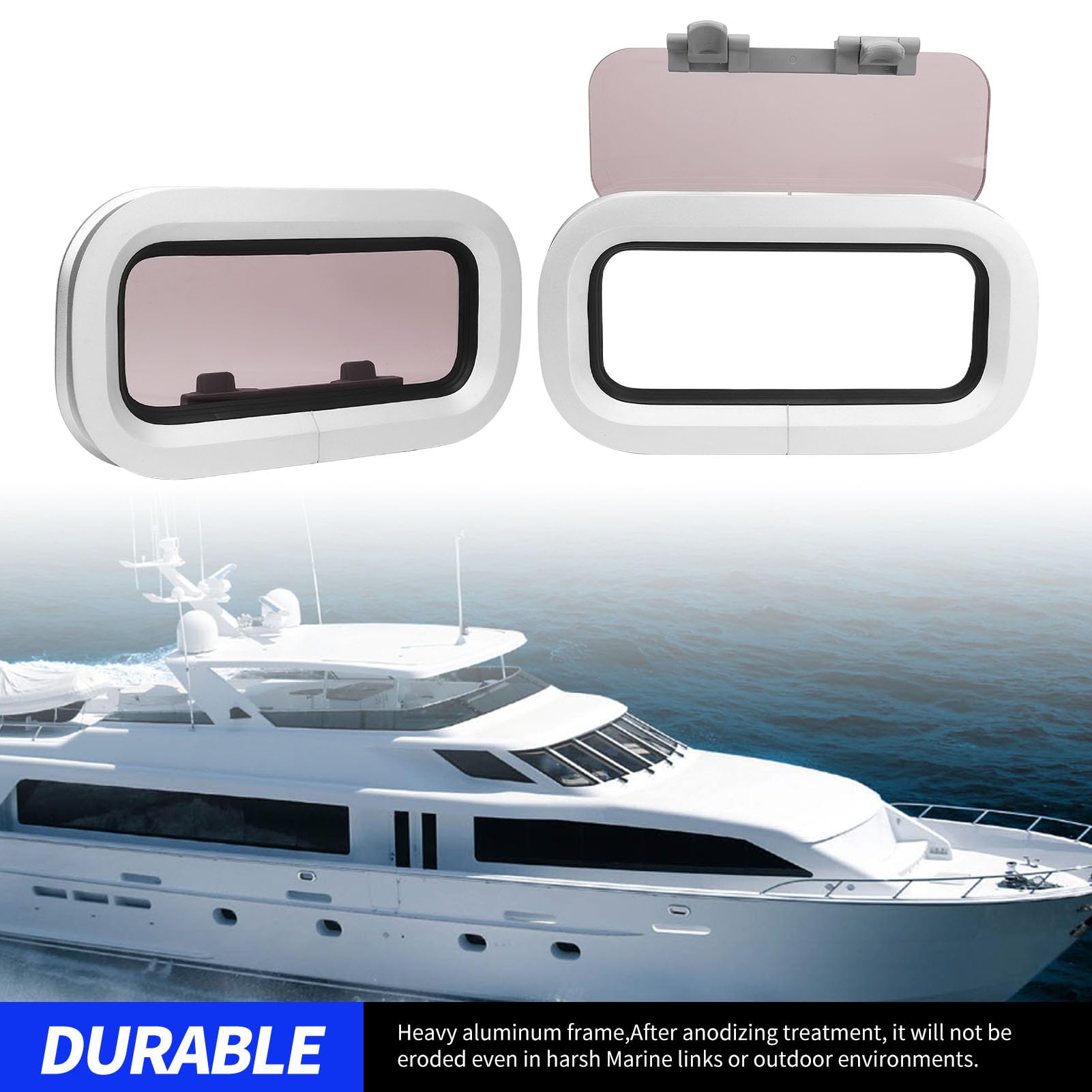 Keenso Bullauge-Fenster, Boots-Bullauge-Fenster 14,52 X 7,6 Zoll Aluminiumlegierungsrahmen mit Acrylglas für Yacht-Wohnmobile