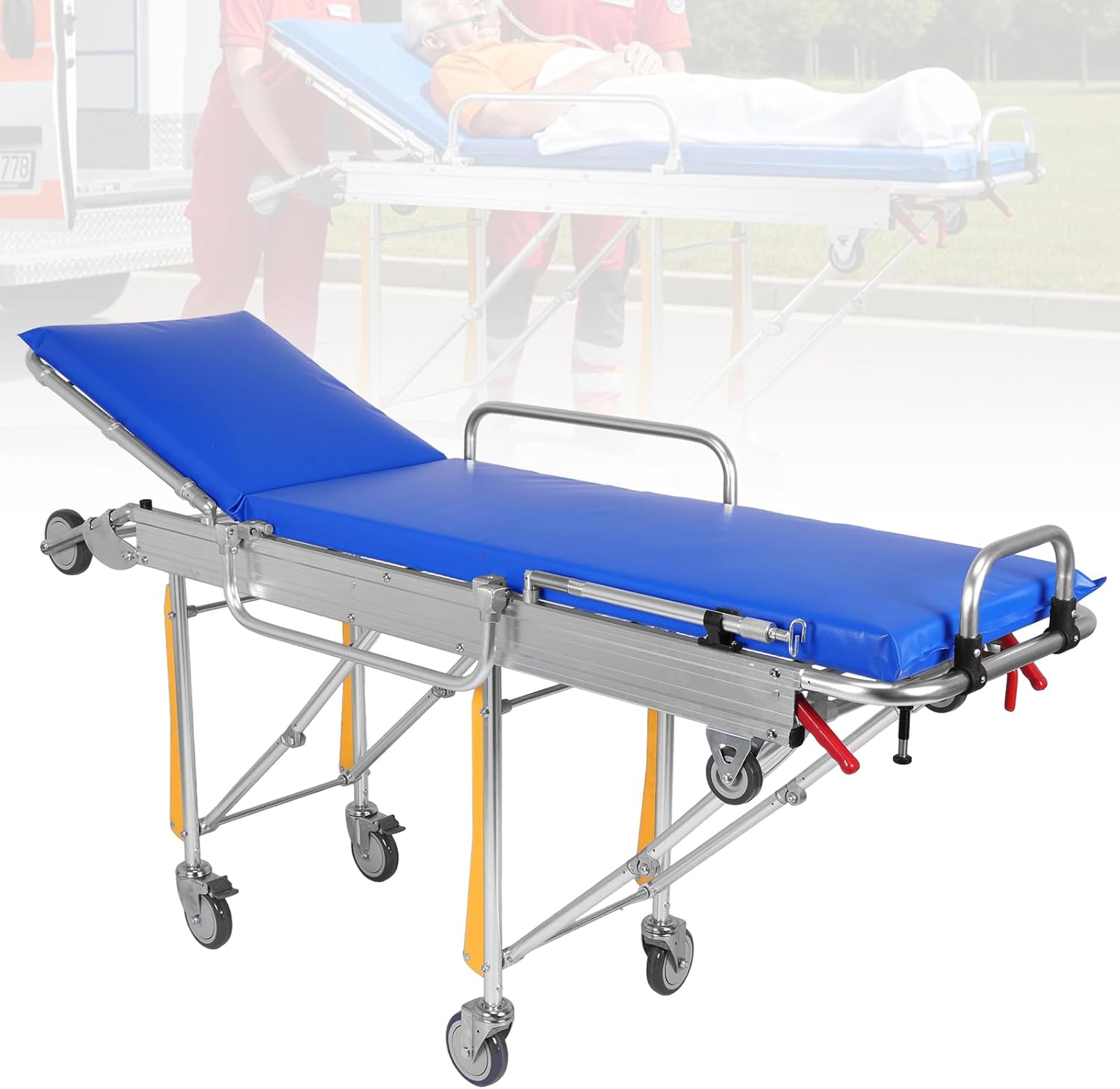Ambulance Automatic Stretcher Bed Aluminum Alloy Weight Capacity 350 Lbs Folding Emergency Rescue Stretcher Bed for Sports Venues Fire Rescue