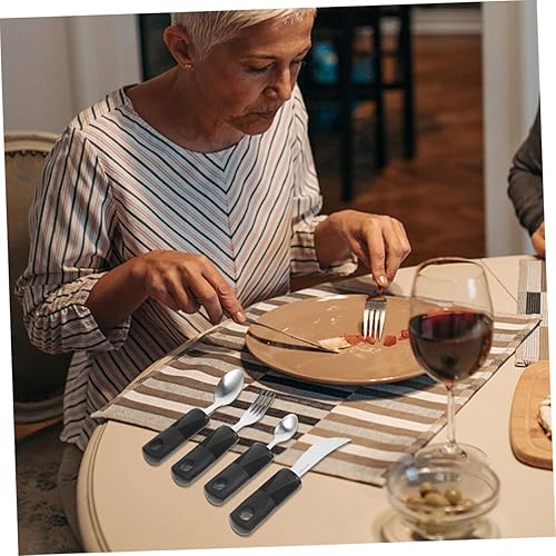 Miniatura 6 de Juego de utensilios adaptables con peso para s acero inoxidable TPR Grip Tenedores, cucharas y cuchillos, cubiertos antideslizantes a prueba de