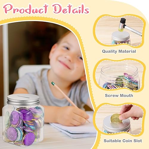 Miniatura 3 de Roowest 12 tarros de recompensa para niños, tarros de monedas a granel para fichas de comportamiento, sistema de recompensa de aula, gestión del