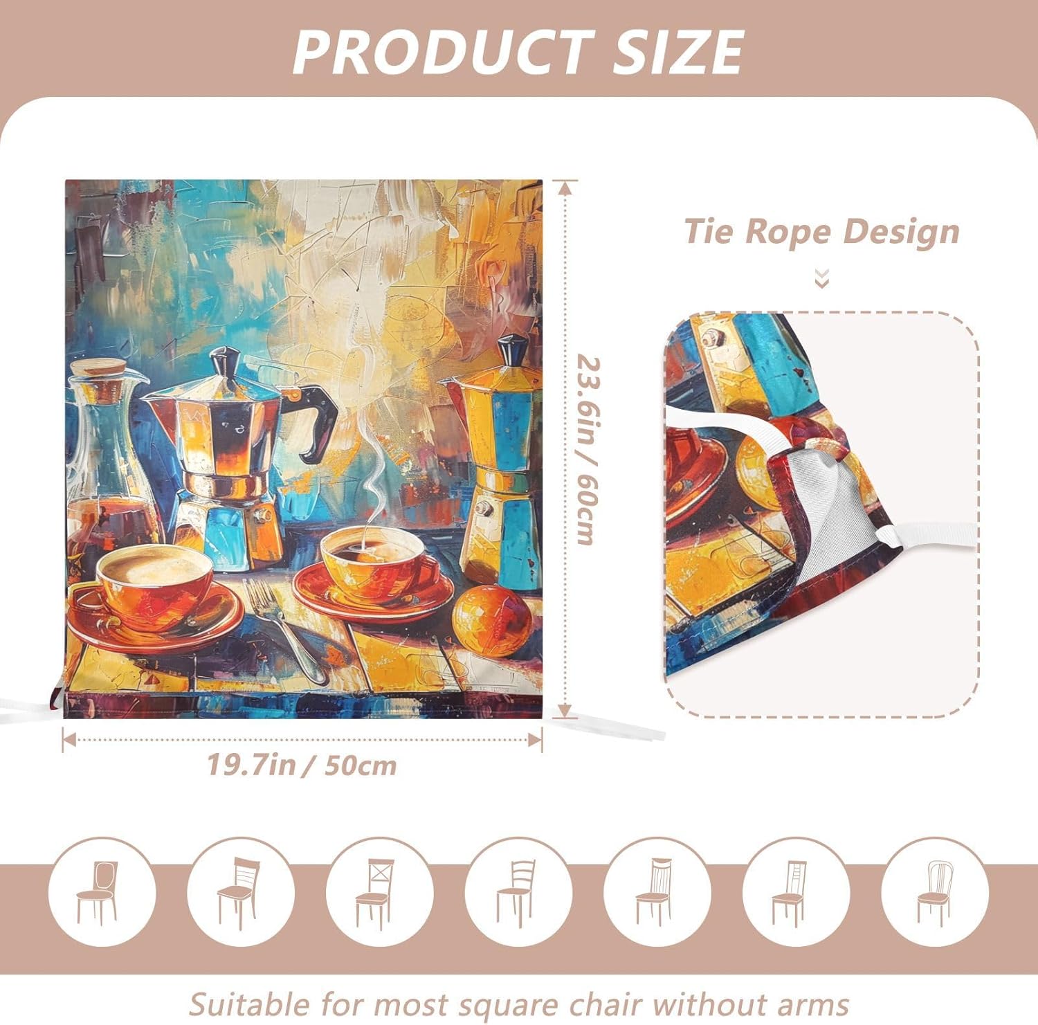 ALAZA Boho Coffee Cups and Kitchen Tools Chair Back Cover Set of 6, Washable Reusable Removable Chair Slipcovers Decorative Chair Cover for Home Kitchen Wedding Party