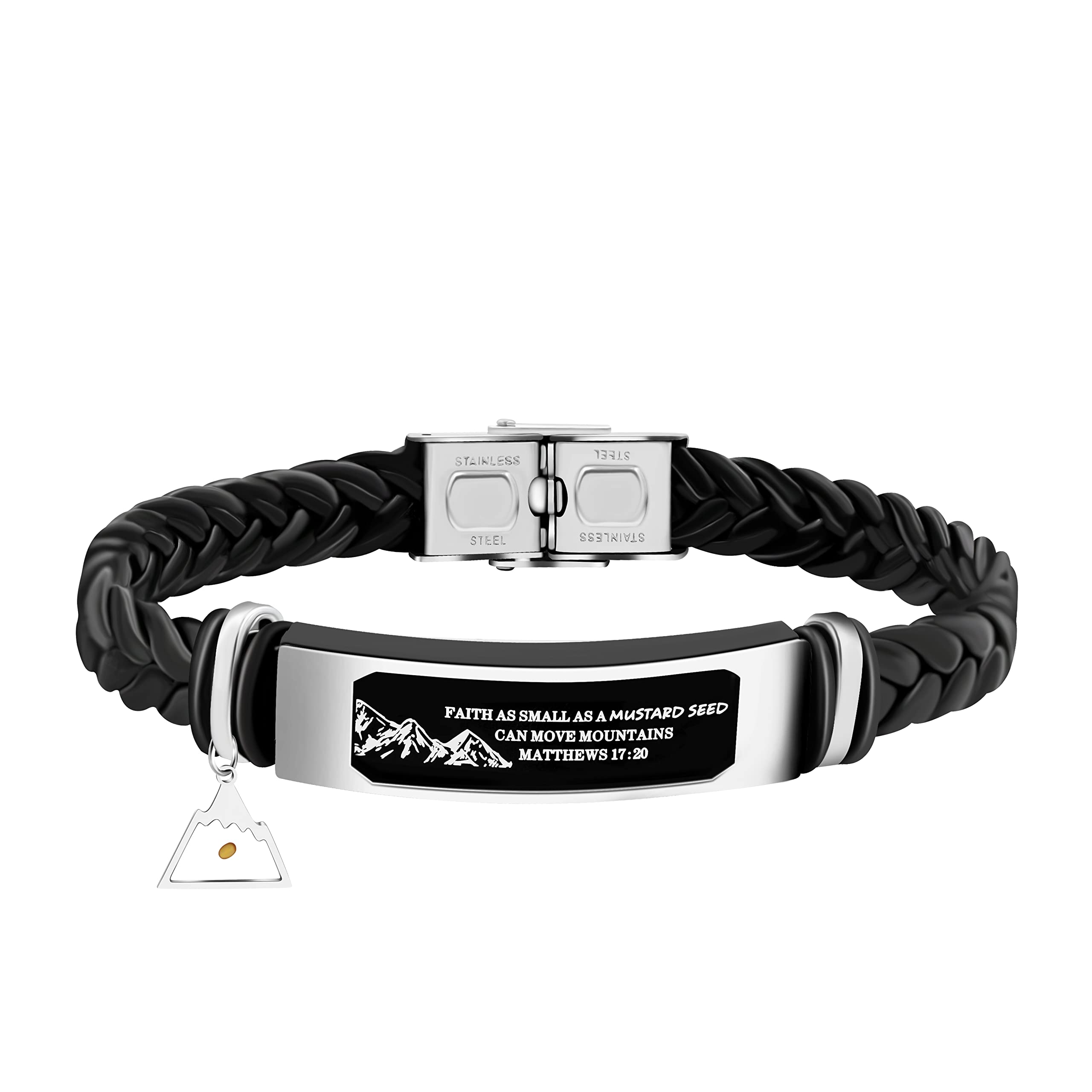 Uloveido Leather Wristbands Bracelet Faith Small AS A Mustard Seed Can Move Mountains Matthew 17:20