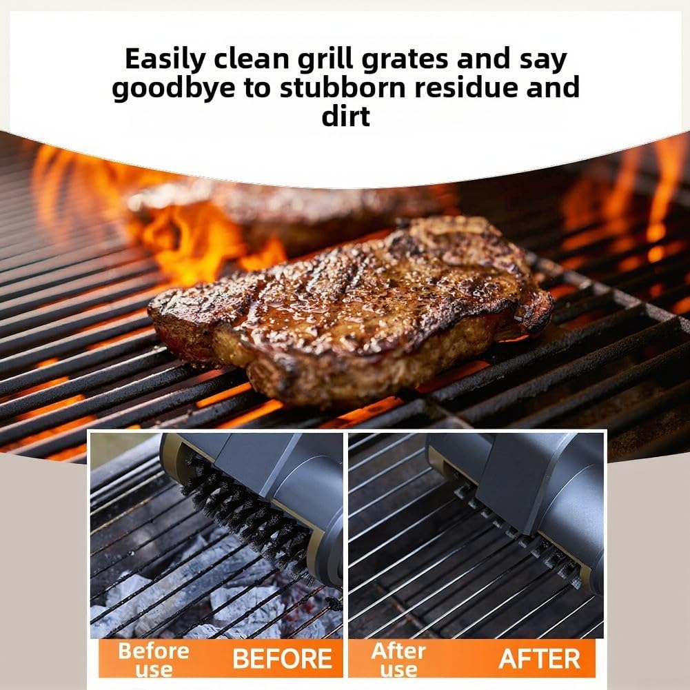 Cepillo eléctrico para parrilla, limpiador de barbacoa recargable con cabeza de acero inoxidable, limpiador impermeable de 2 velocidades para rejillas y planchas (gris de tres cabezas)