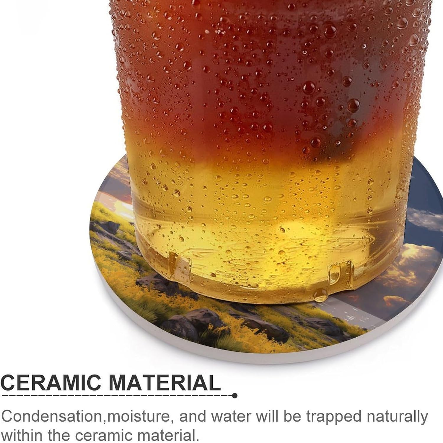 6PCS Flower and Tree Coasters Non-Slip Round Drink Coasters with Ceramic Stone and Cork Base, Heat Resistant Absorbent 33.00Stone Coaster Set for Kinds of Mugs and Cups, 4 Inch