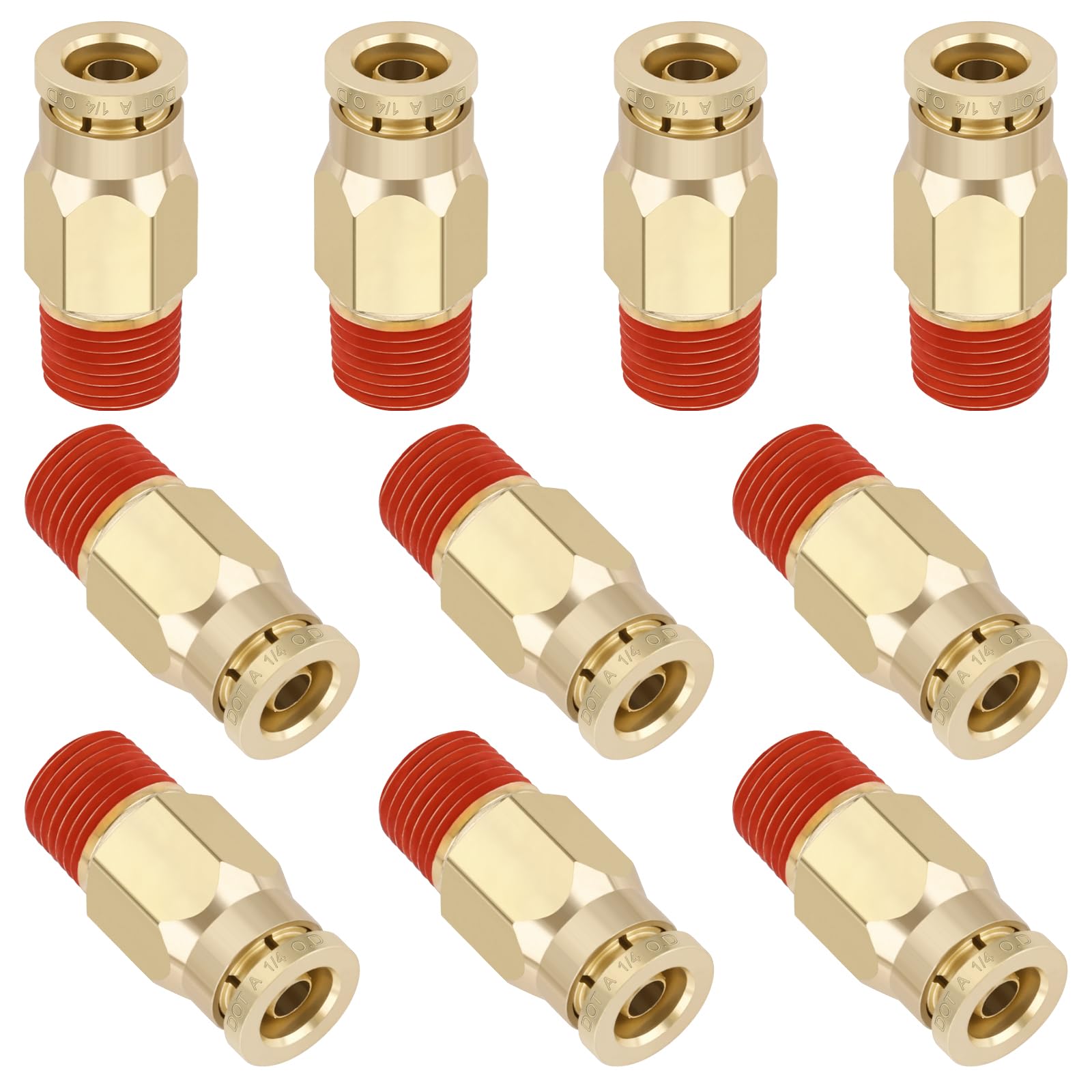 Boeray 1/4" Quick Push to Connect Fittings Brass Union Straight Joint DOT Approved 1/4" Tube OD x 1/8" NPT Thread Air Line Adapter Air Suspension Kit