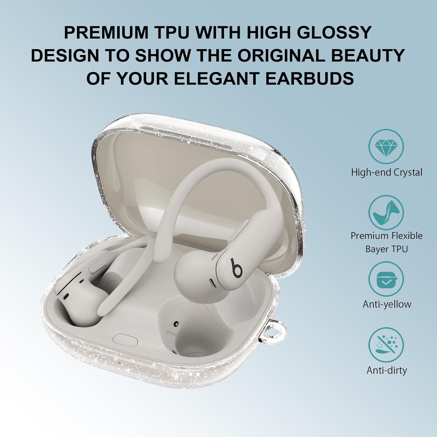 for Beats Powerbeats Pro 2 Case Clear Glitter,Cute Sparkle Bling for Beats Powerbeats Pro 2 Earbuds Case Cover 2025,Shockproof Soft TPU Skin with Carabiner&Cleaning Women Girls Pen-Glitter - Image 4