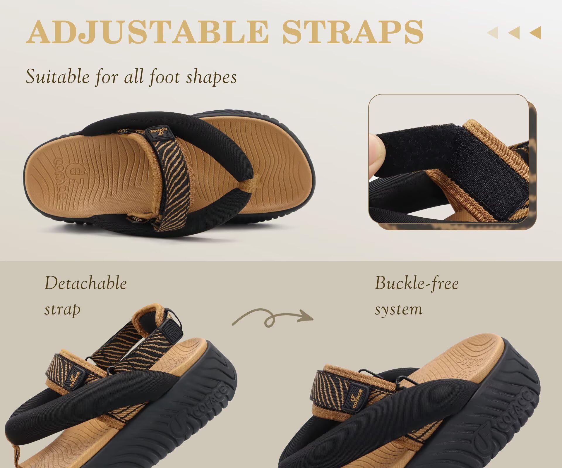 COFACE Orthopädische Trekking Sandalen Damen Bequeme Fußbett Sport Outdoor Plantarfasziitis Wandersandalen Sommer Strand Wasserfest Leicht Verstellbare Elegant Plateau Flip Flops