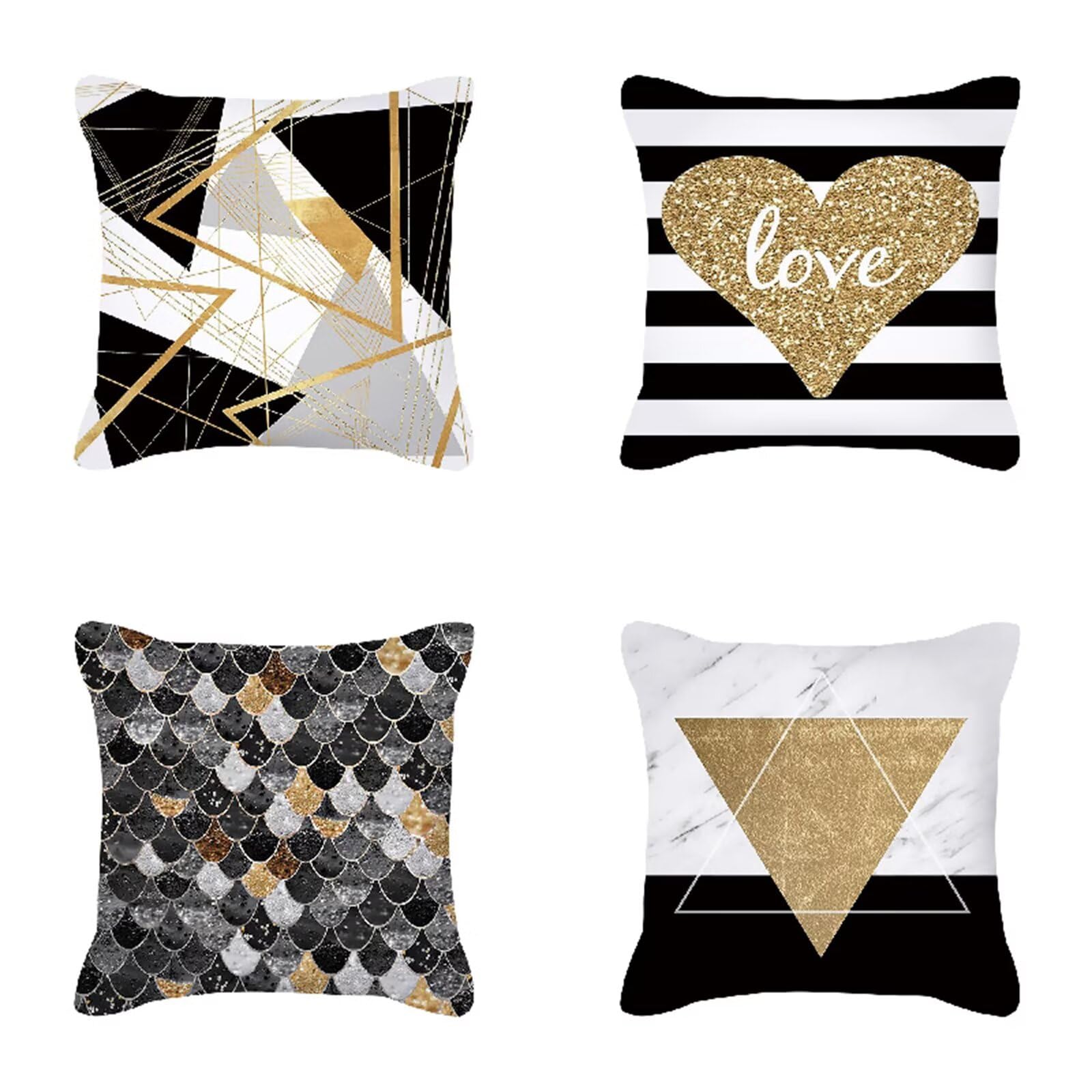 Fundas de Cojines 70x70cm Juego de 4 Nórdico Doble Cara Suave Funda Cojin Negro Impermeable Cojines Terraza Exterior con Cremallera Oculta Funda de Almohada para Decorativos Hogar Cama S-1194