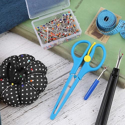 Miniatura 7 de 300 alfileres de costura multicolor  1.260 in rectos, incluyendo costura de costura, tijeras de tijeras, cojín de alfiler y cinta métrica suave para