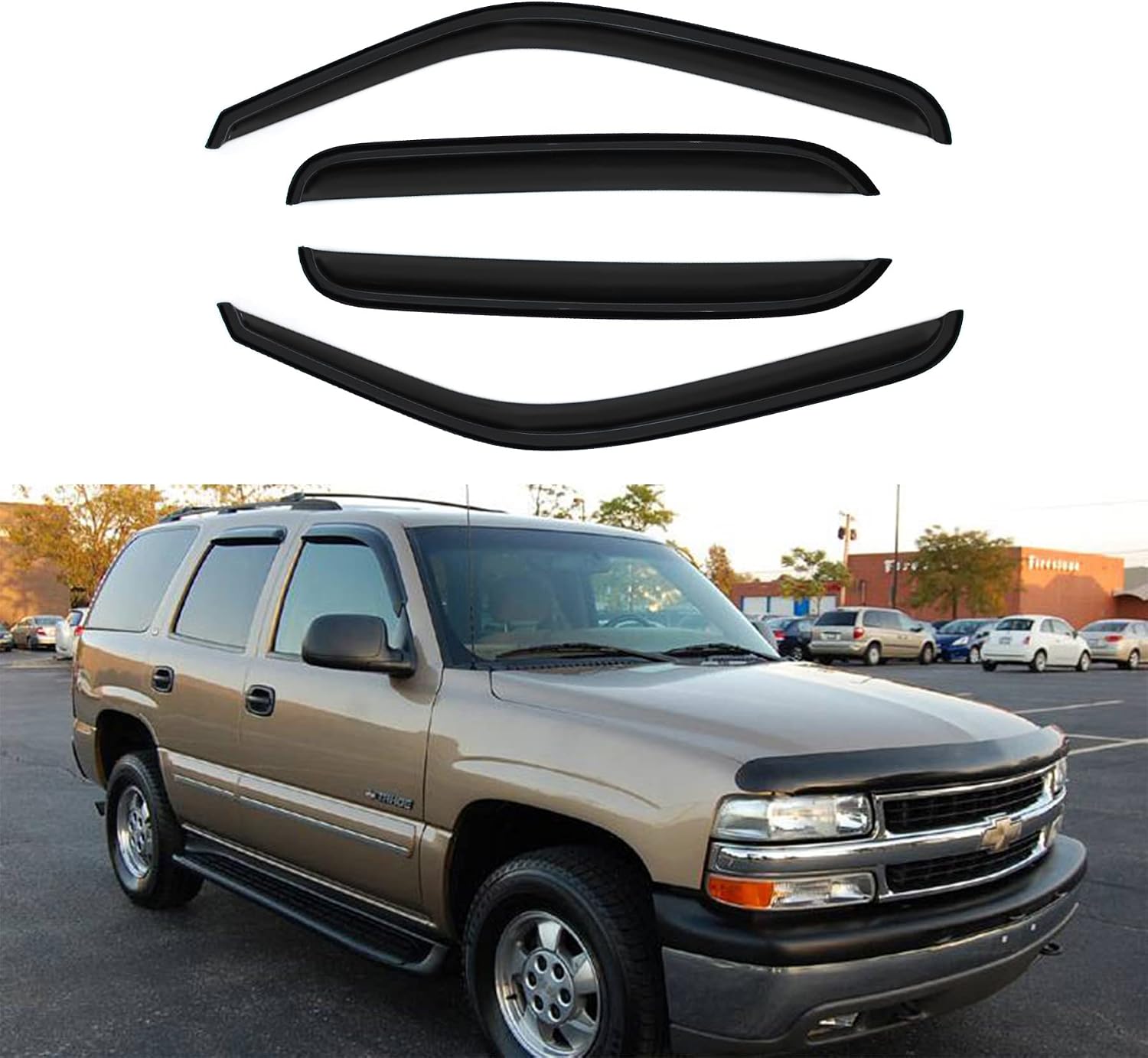 Outside Mount Window Visor Sun Rain Guards Compatible with 2002-2006 Cadillac Escalade 2000-2006 Tahoe/GMC Yukon 2001-2006 Yukon Denali
