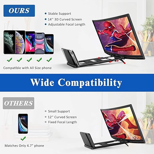 Miniatura 2 de Lupa de pantalla curvada de 14 pulgadas para teléfono celular, proyector de aumento 3D HD para películas, videos y juegos, soporte plegable para